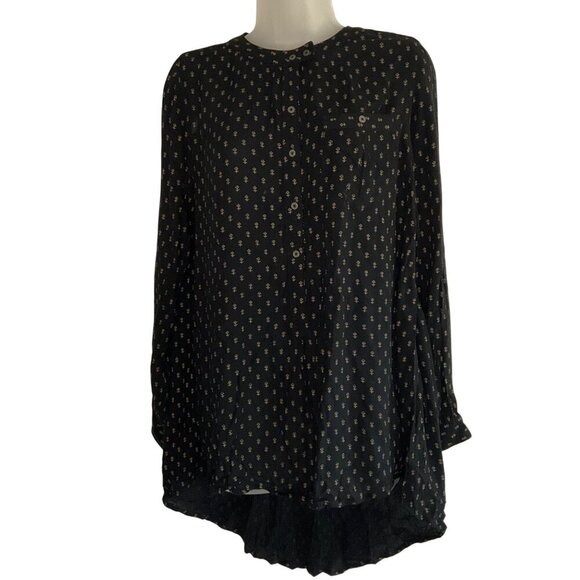 Free People Black Floral Long Sleeve Hi-Low Oversized Tunic S boho - Picture 10 of 10